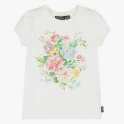 Girls White Cotton Floral T-Shirt