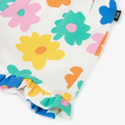 Girls White Cotton Floral Print Shorts