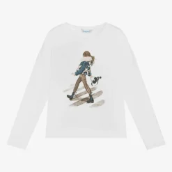 Girls White Cotton Girl Graphic Top