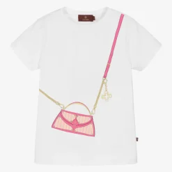 Girls White Cotton Handbag T-Shirt