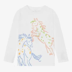 Girls White Cotton Horse Top