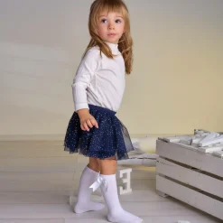 Girls White Cotton Knee Length Socks