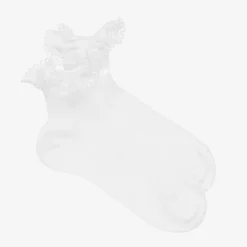 Girls White Cotton Ruffle Socks