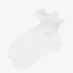 Girls White Cotton Ruffle Socks