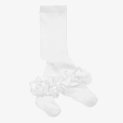 Girls White Cotton Ruffle Tights