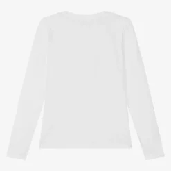 Girls White Cotton Sequin Top