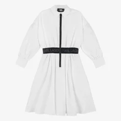 Girls White Cotton Shirt Dress