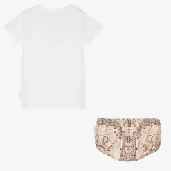 Girls White Cotton Shorts Set