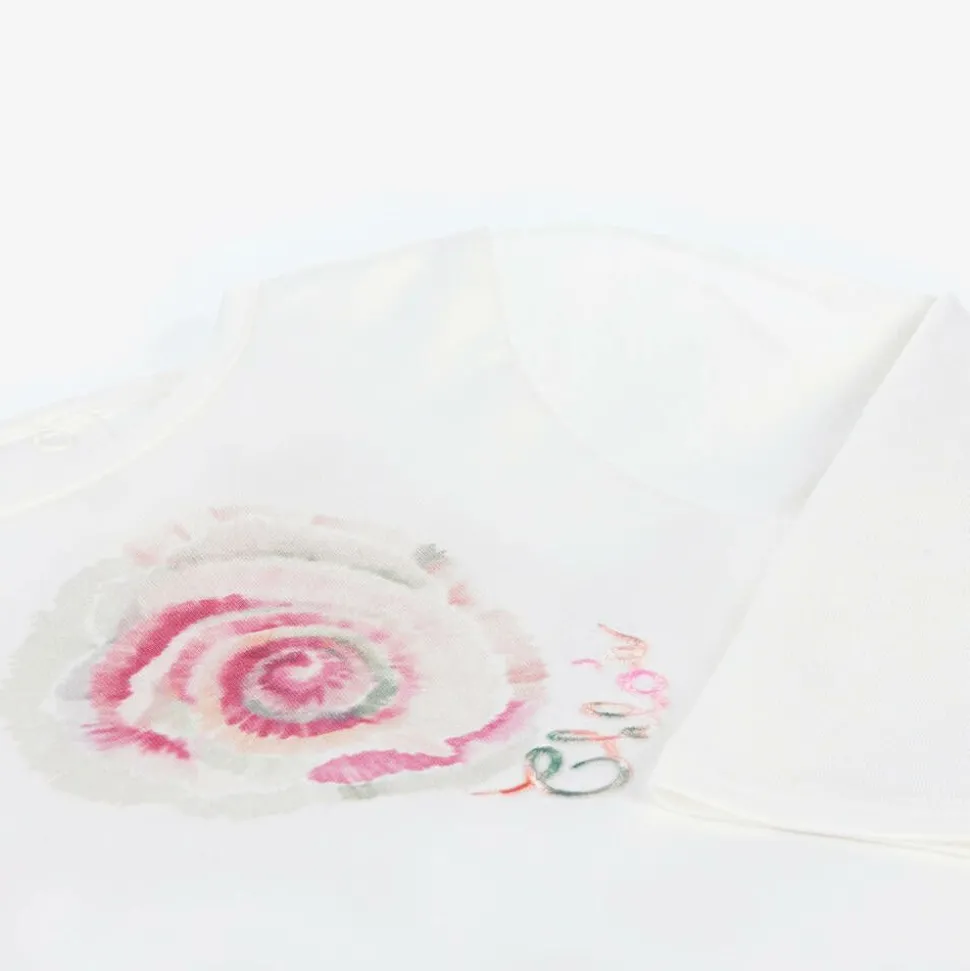 Girls White Cotton Spiral Print Top