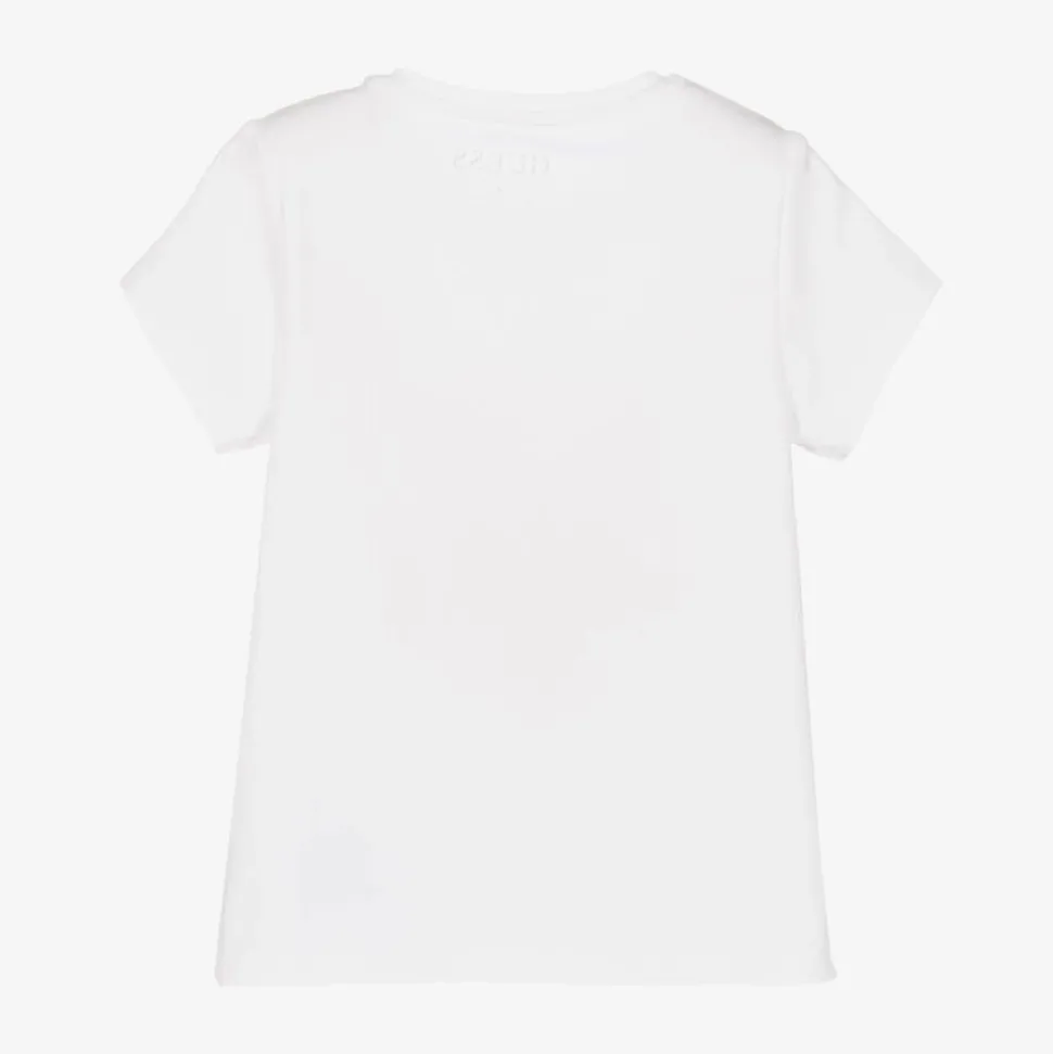 Girls White Cotton Teddy Bear T-Shirt