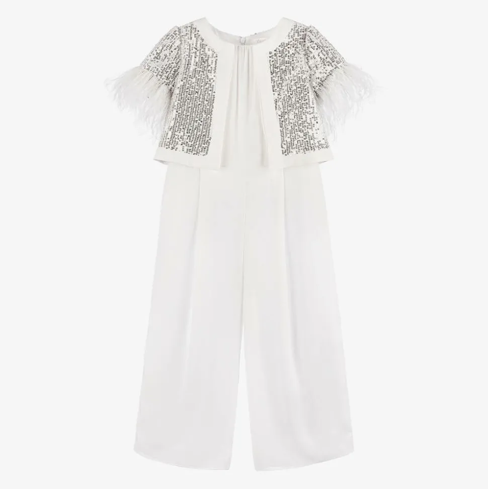 Girls White Crêpe Chiffon Jumpsuit
