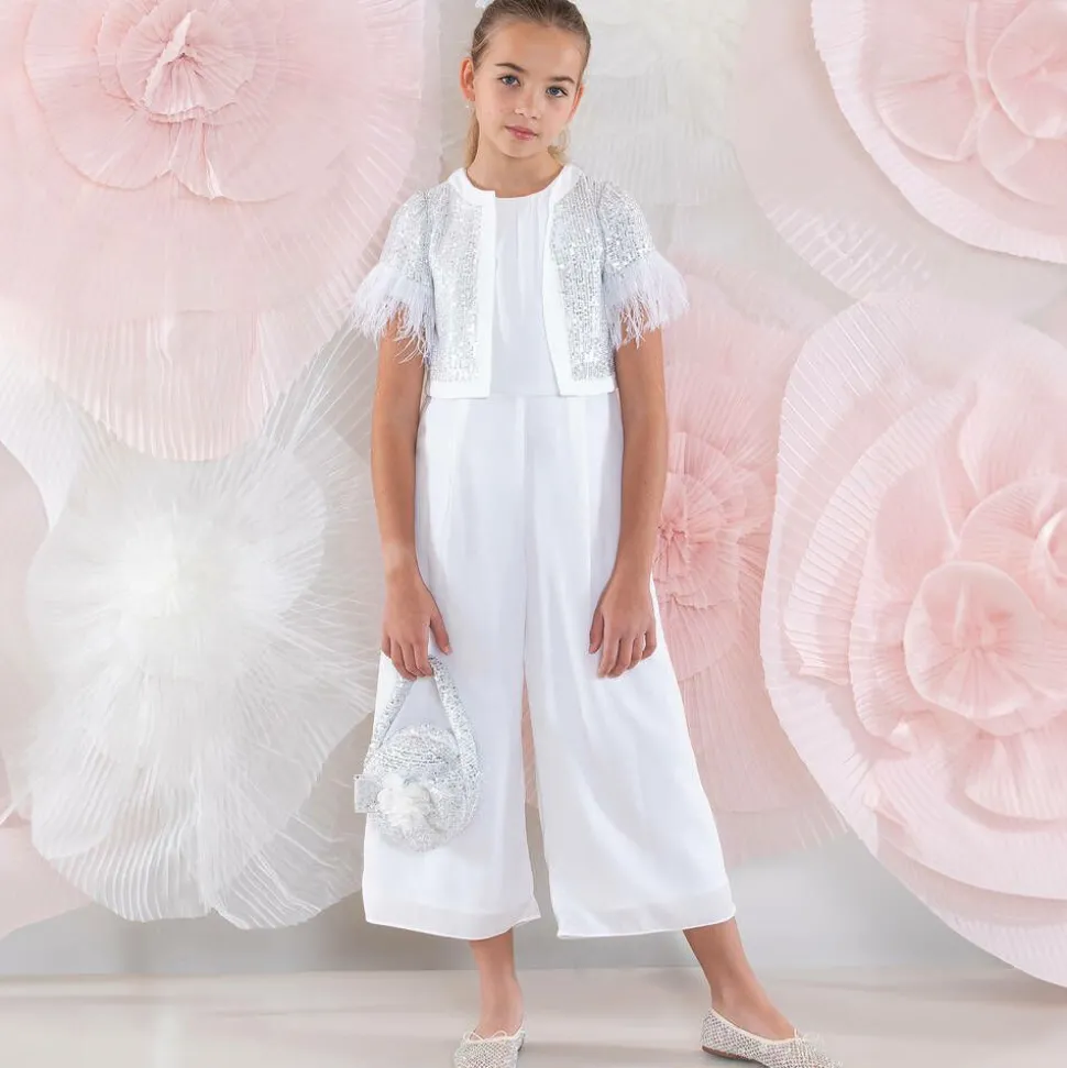 Girls White Crêpe Chiffon Jumpsuit