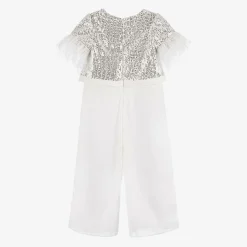 Girls White Crêpe Chiffon Jumpsuit