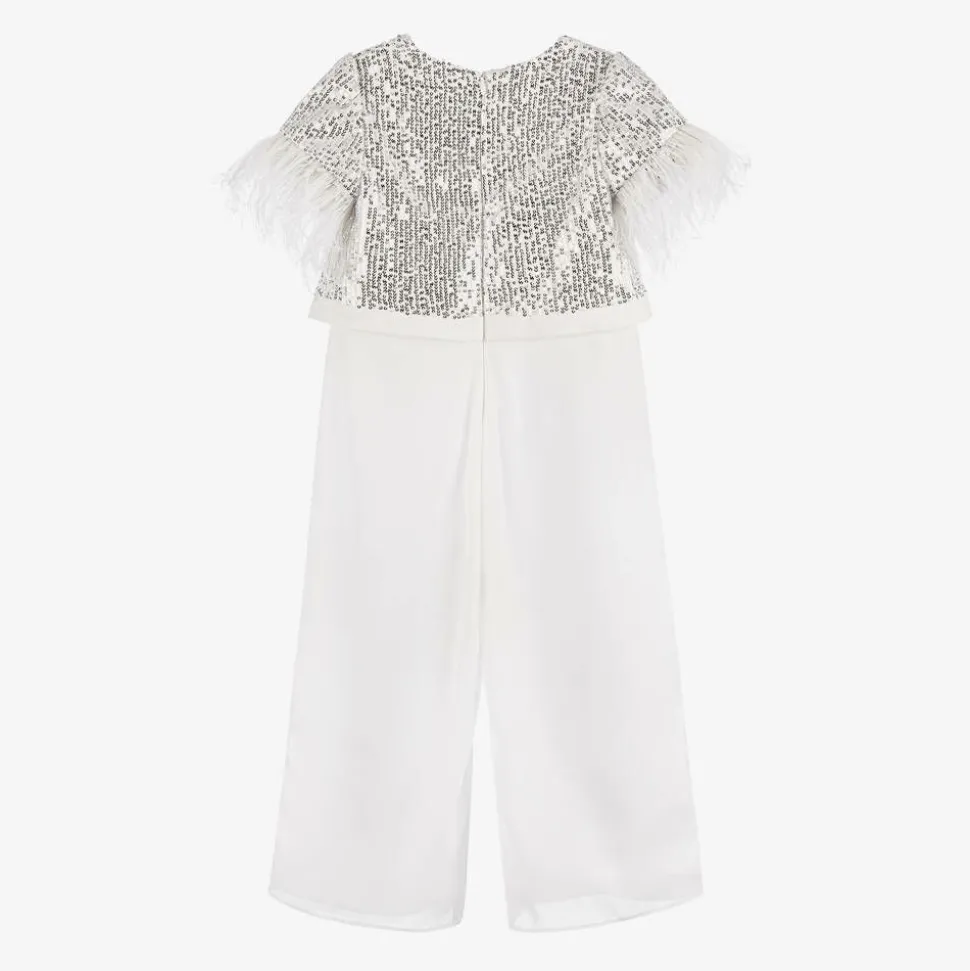 Girls White Crêpe Chiffon Jumpsuit