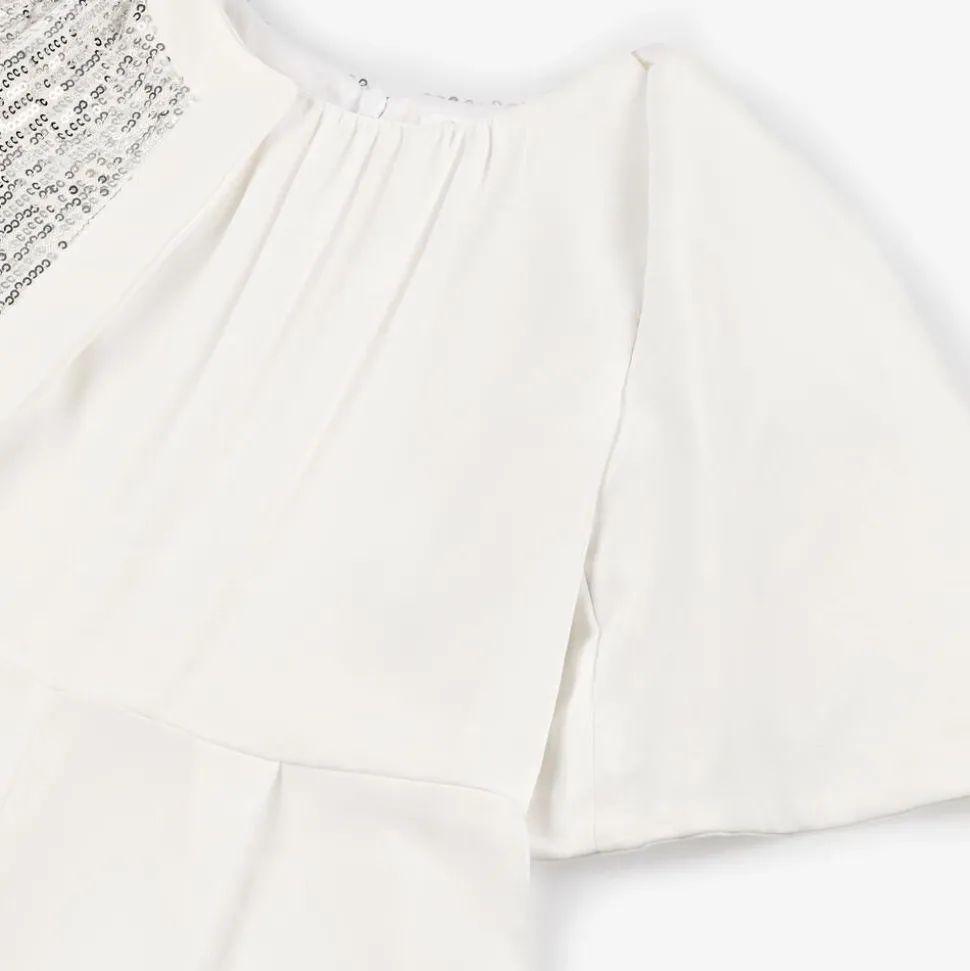 Girls White Crêpe Chiffon Jumpsuit