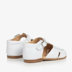 Girls White Embroidered Floral Leather Shoes