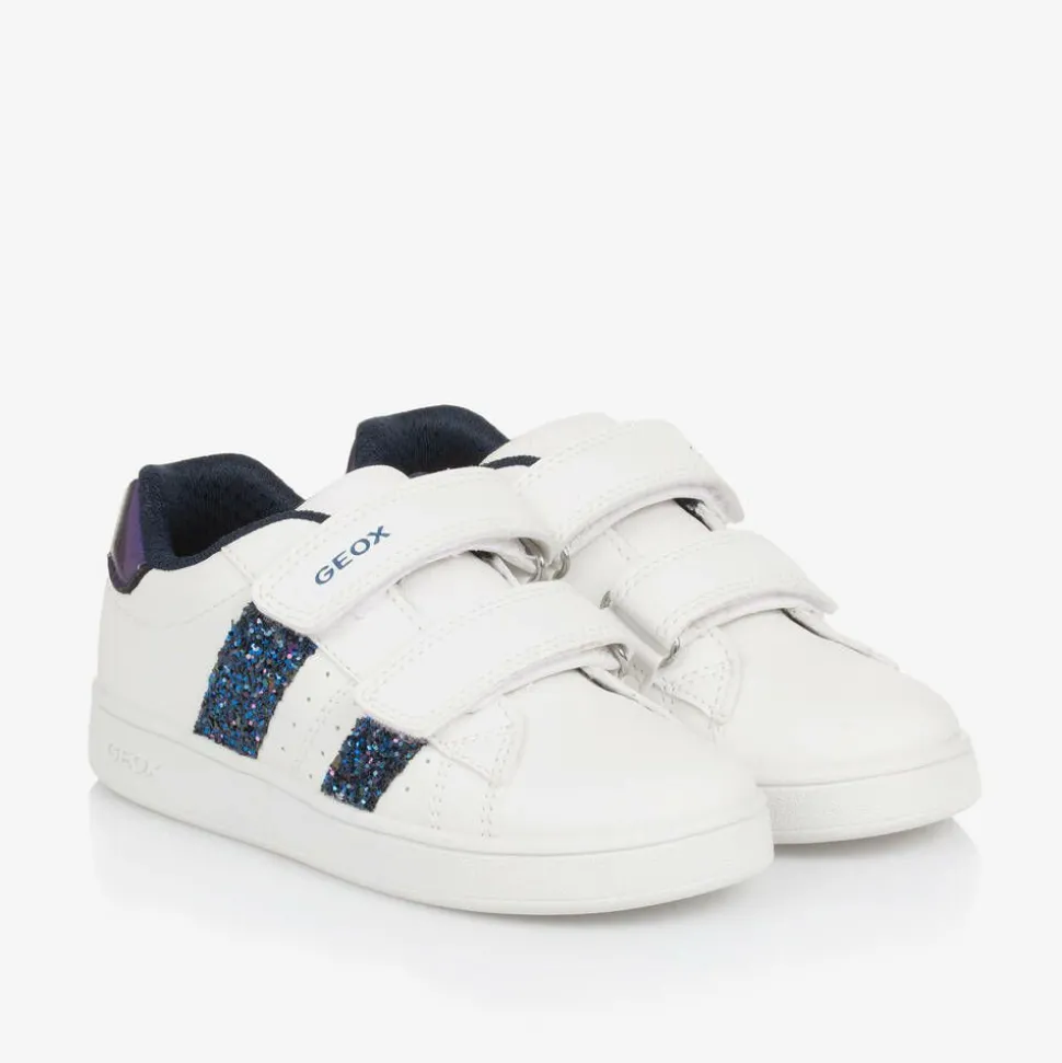 Girls White Faux Leather Glitter Trainers