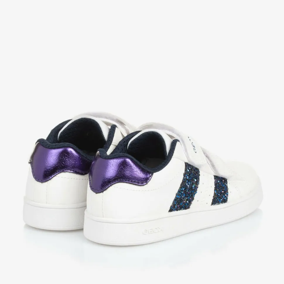 Girls White Faux Leather Glitter Trainers