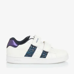 Girls White Faux Leather Glitter Trainers