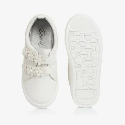 Girls White Faux Leather & Lace Trainers