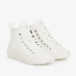 Girls White Faux Leather Quilted Trainers