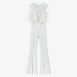 Girls White Feather Jumpsuit