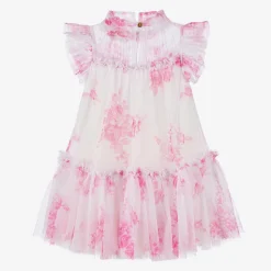 Girls White Floral Tulle Dress