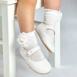 Girls White Flower Cotton Socks