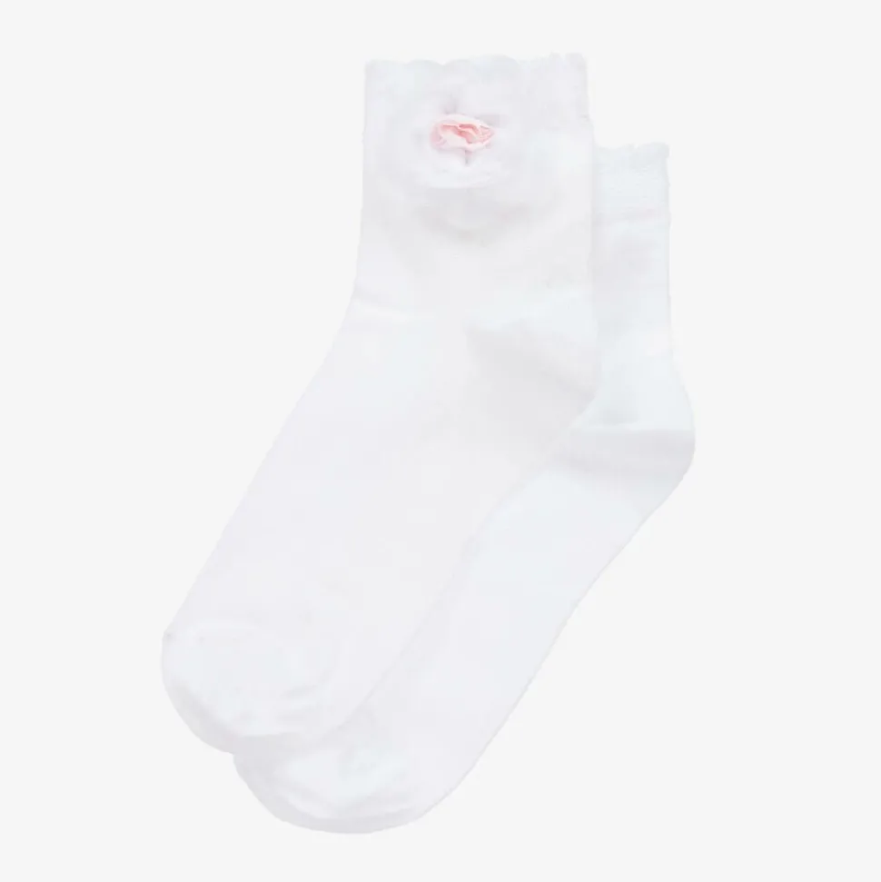Girls White Flower Cotton Socks