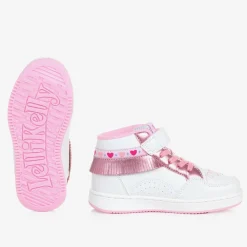 Girls White Fringed High-Top Trainers