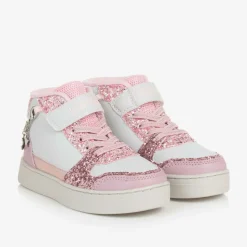 Girls White Glitter Bracelet High-Top Trainers
