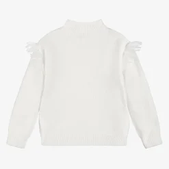 Girls White Knitted Cable Jumper