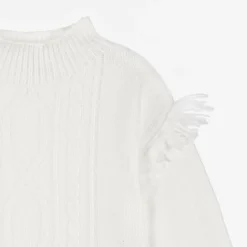 Girls White Knitted Cable Jumper