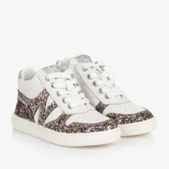 Girls White Leather & Glitter Trainers