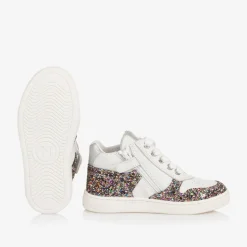 Girls White Leather & Glitter Trainers