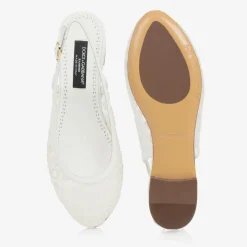 Girls White Leather & Mesh Slingback Pumps