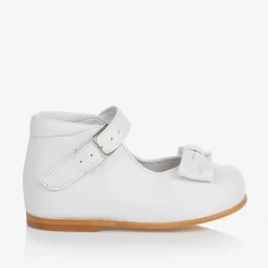 Girls White Leather Bow Shoes