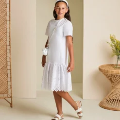 Girls White Leather Crochet Sandals