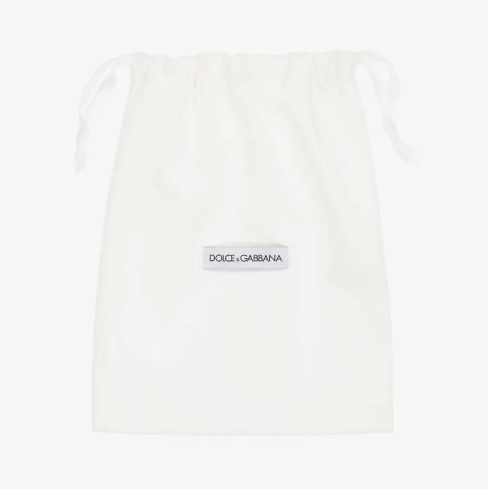 Girls White Leather DG Sliders