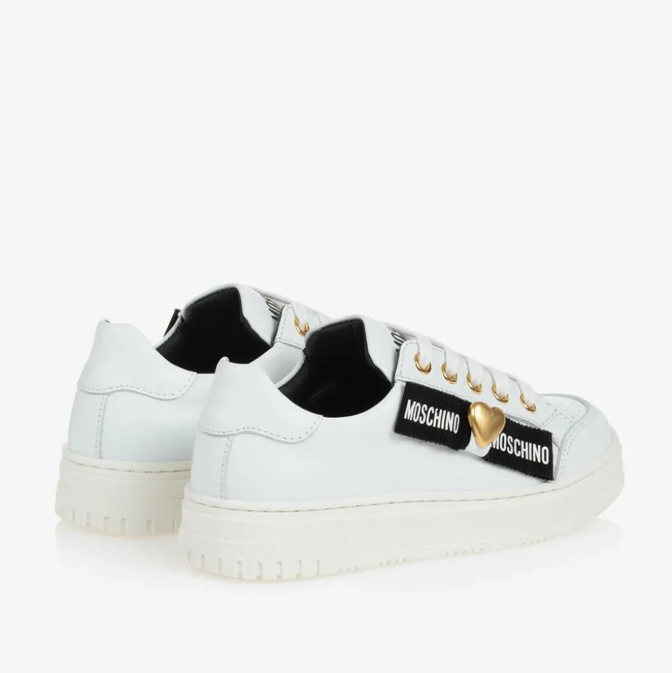 Girls White Leather Lace-Up Trainers