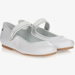 Girls White Leather Pumps