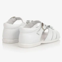 Girls White Leather Sandals