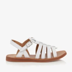 Girls White Leather Sandals