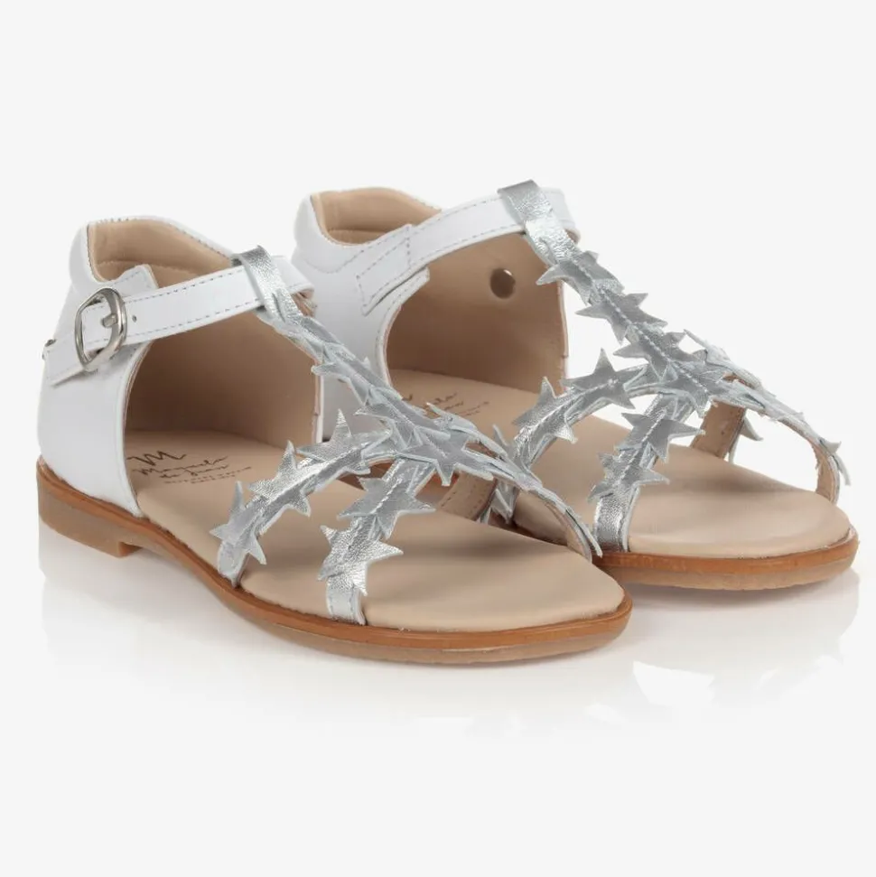 Girls White Leather Sandals
