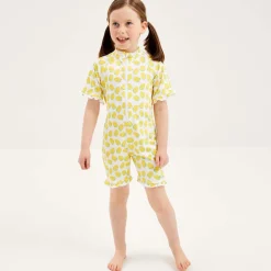 Girls White Lemon Sun Suit (UPF 50+)