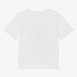 Girls White Logo Print Cotton T-Shirt