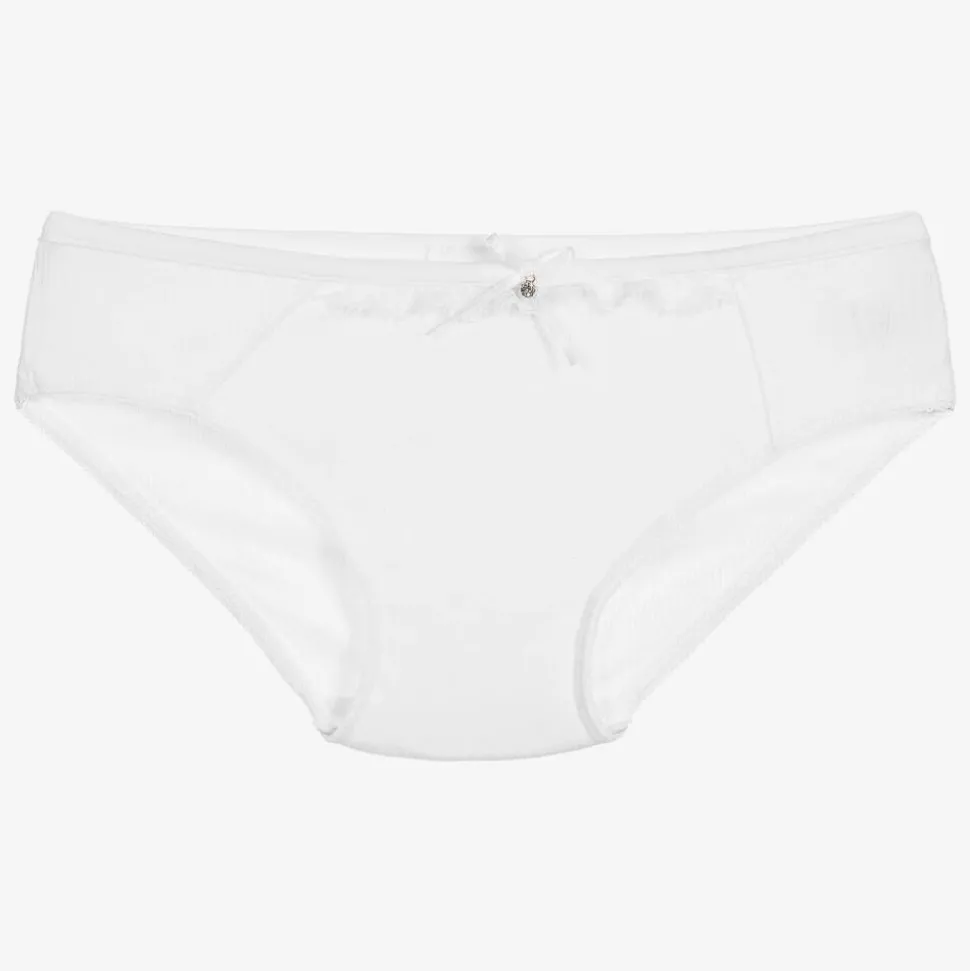 Girls White Modal & Lace Knickers