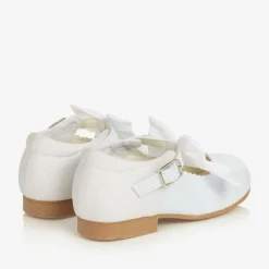 Girls White Patent Faux Leather Bow Shoes