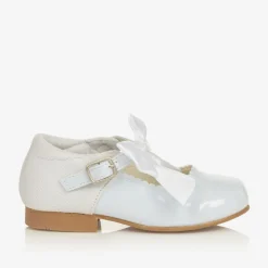 Girls White Patent Faux Leather Bow Shoes