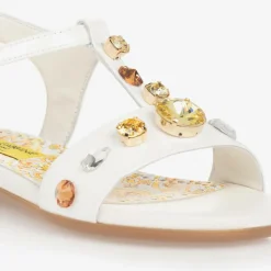 Girls White Patent Leather & Crystal Sandals